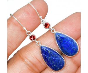 Lapis Lazuli and Garnet Earrings SDE85679 E-1002, 11x22 mm