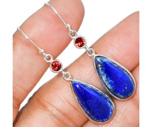 Lapis Lazuli and Garnet Earrings SDE85685 E-1002, 10x20 mm