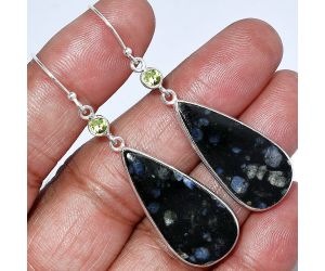 Llanite Blue Opal Crystal Sphere and Peridot Earrings SDE85782 E-1002, 14x30 mm