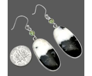 White Buffalo Turquoise and Peridot Earrings SDE85787 E-1002, 15x29 mm