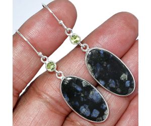 Llanite Blue Opal Crystal Sphere and Peridot Earrings SDE85798 E-1002, 13x25 mm