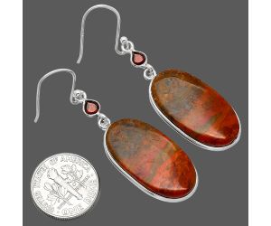 Red Moss Agate and Garnet Earrings SDE85812 E-1002, 14x26 mm