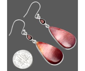 Red Mookaite and Garnet Earrings SDE85814 E-1002, 15x28 mm