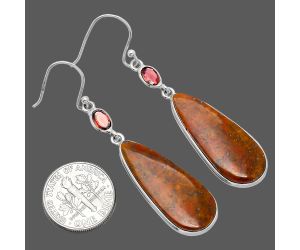 Red Moss Agate and Garnet Earrings SDE85817 E-1002, 12x29 mm