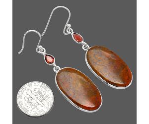 Red Moss Agate and Garnet Earrings SDE85821 E-1002, 14x26 mm
