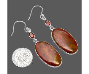 Red Moss Agate and Garnet Earrings SDE85827 E-1002, 14x27 mm