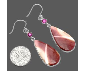 Red Mookaite and Ruby Earrings SDE85829 E-1002, 14x27 mm