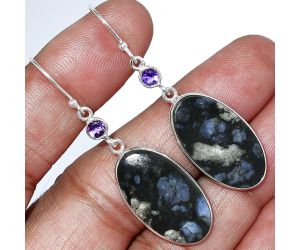 Llanite Blue Opal Crystal Sphere and Amethyst Earrings SDE85841 E-1002, 14x24 mm