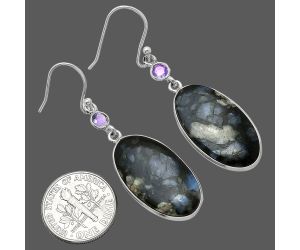 Llanite Blue Opal Crystal Sphere and Amethyst Earrings SDE85841 E-1002, 14x24 mm