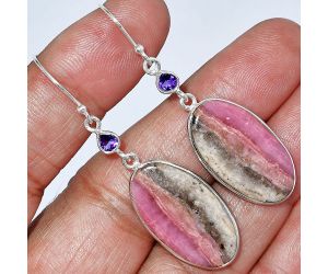 Pink Opal and Amethyst Earrings SDE85842 E-1002, 14x25 mm