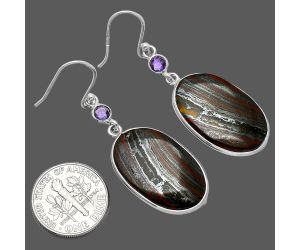 Iron Tiger Eye and Amethyst Earrings SDE85847 E-1002, 15x23 mm