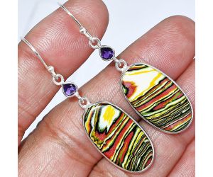 Fordite Detroit Agate and Amethyst Earrings SDE85856 E-1002, 13x24 mm