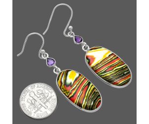 Fordite Detroit Agate and Amethyst Earrings SDE85856 E-1002, 13x24 mm