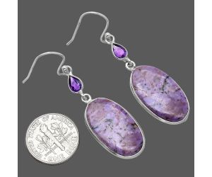 Lavender Jade and Amethyst Earrings SDE85860 E-1002, 13x23 mm