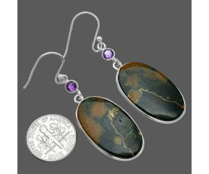 Turkish Rainforest Chrysocolla and Amethyst Earrings SDE85862 E-1002, 16x27 mm