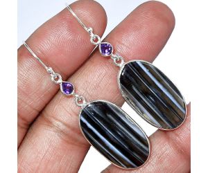 Banded Onyx and Amethyst Earrings SDE85863 E-1002, 14x26 mm