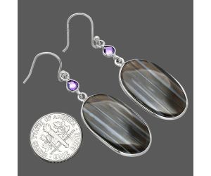 Banded Onyx and Amethyst Earrings SDE85863 E-1002, 14x26 mm