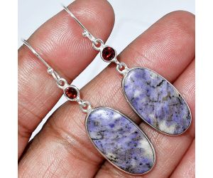 Lavender Jade and Garnet Earrings SDE85872 E-1002, 13x23 mm