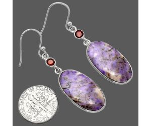 Lavender Jade and Garnet Earrings SDE85872 E-1002, 13x23 mm