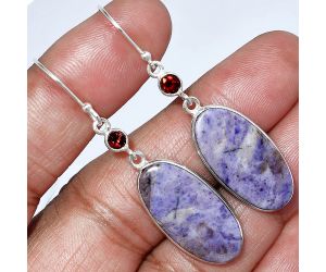 Lavender Jade and Garnet Earrings SDE85882 E-1002, 12x24 mm