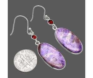 Lavender Jade and Garnet Earrings SDE85882 E-1002, 12x24 mm