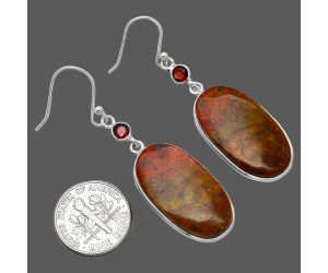 Red Moss Agate and Garnet Earrings SDE85888 E-1002, 14x26 mm