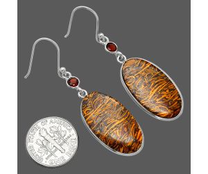 Coquina Fossil Jasper and Garnet Earrings SDE85891 E-1002, 14x25 mm