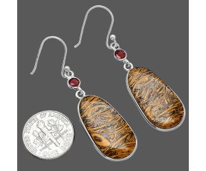 Coquina Fossil Jasper and Garnet Earrings SDE85902 E-1002, 13x25 mm