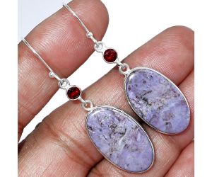 Lavender Jade and Garnet Earrings SDE85923 E-1002, 14x24 mm
