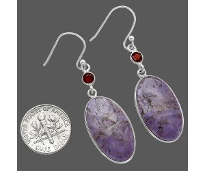 Lavender Jade and Garnet Earrings SDE85923 E-1002, 14x24 mm