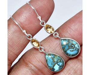 Copper Blue Turquoise and Citrine Earrings SDE85942 E-1002, 9x13 mm