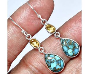 Copper Blue Turquoise and Citrine Earrings SDE85943 E-1002, 9x13 mm