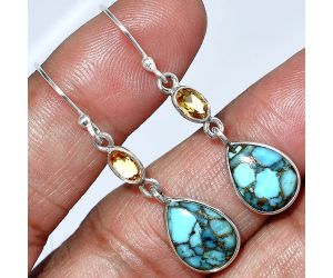 Copper Blue Turquoise and Citrine Earrings SDE85944 E-1002, 9x13 mm