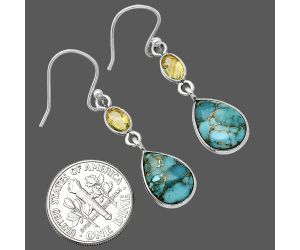 Copper Blue Turquoise and Citrine Earrings SDE85945 E-1002, 9x12 mm