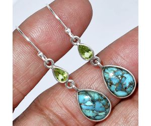 Copper Blue Turquoise and Peridot Earrings SDE85946 E-1002, 9x13 mm