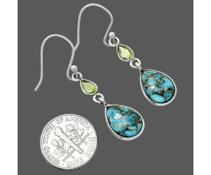 Copper Blue Turquoise and Peridot Earrings SDE85946 E-1002, 9x13 mm