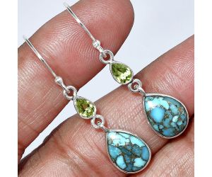 Copper Blue Turquoise and Peridot Earrings SDE85947 E-1002, 9x13 mm