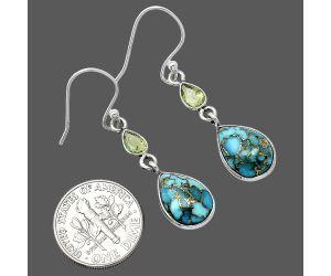 Copper Blue Turquoise and Peridot Earrings SDE85947 E-1002, 9x13 mm