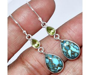 Copper Blue Turquoise and Peridot Earrings SDE85948 E-1002, 9x13 mm