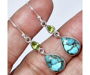 Copper Blue Turquoise and Peridot Earrings SDE85949 E-1002, 9x13 mm