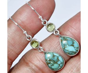 Copper Blue Turquoise and Peridot Earrings SDE85950 E-1002, 9x13 mm