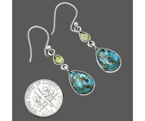Copper Blue Turquoise and Peridot Earrings SDE85951 E-1002, 9x13 mm