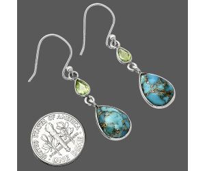 Copper Blue Turquoise and Peridot Earrings SDE85952 E-1002, 9x12 mm