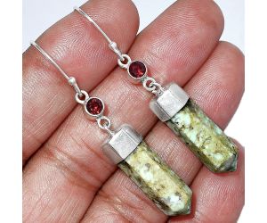 Authentic White Buffalo Turquoise Nevada and Garnet Point Earrings SDE85970 E-1135, 7x21 mm