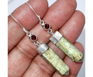 Authentic White Buffalo Turquoise Nevada and Garnet Point Earrings SDE85971 E-1135, 7x24 mm