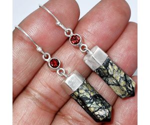 Authentic White Buffalo Turquoise Nevada and Garnet Point Earrings SDE85974 E-1135, 7x20 mm