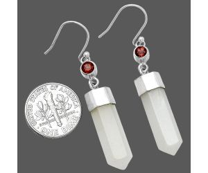Srilankan Moonstone and Garnet Point Earrings SDE85989 E-1135, 7x21 mm