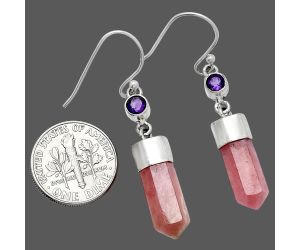 Rhodochrosite Argentina and Amethyst Point Earrings SDE85994 E-1135, 6x16 mm