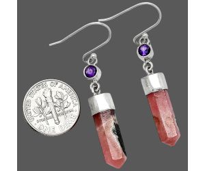 Rhodochrosite Argentina and Amethyst Point Earrings SDE85995 E-1135, 6x18 mm
