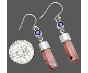 Rhodochrosite Argentina and Amethyst Point Earrings SDE85996 E-1135, 6x18 mm